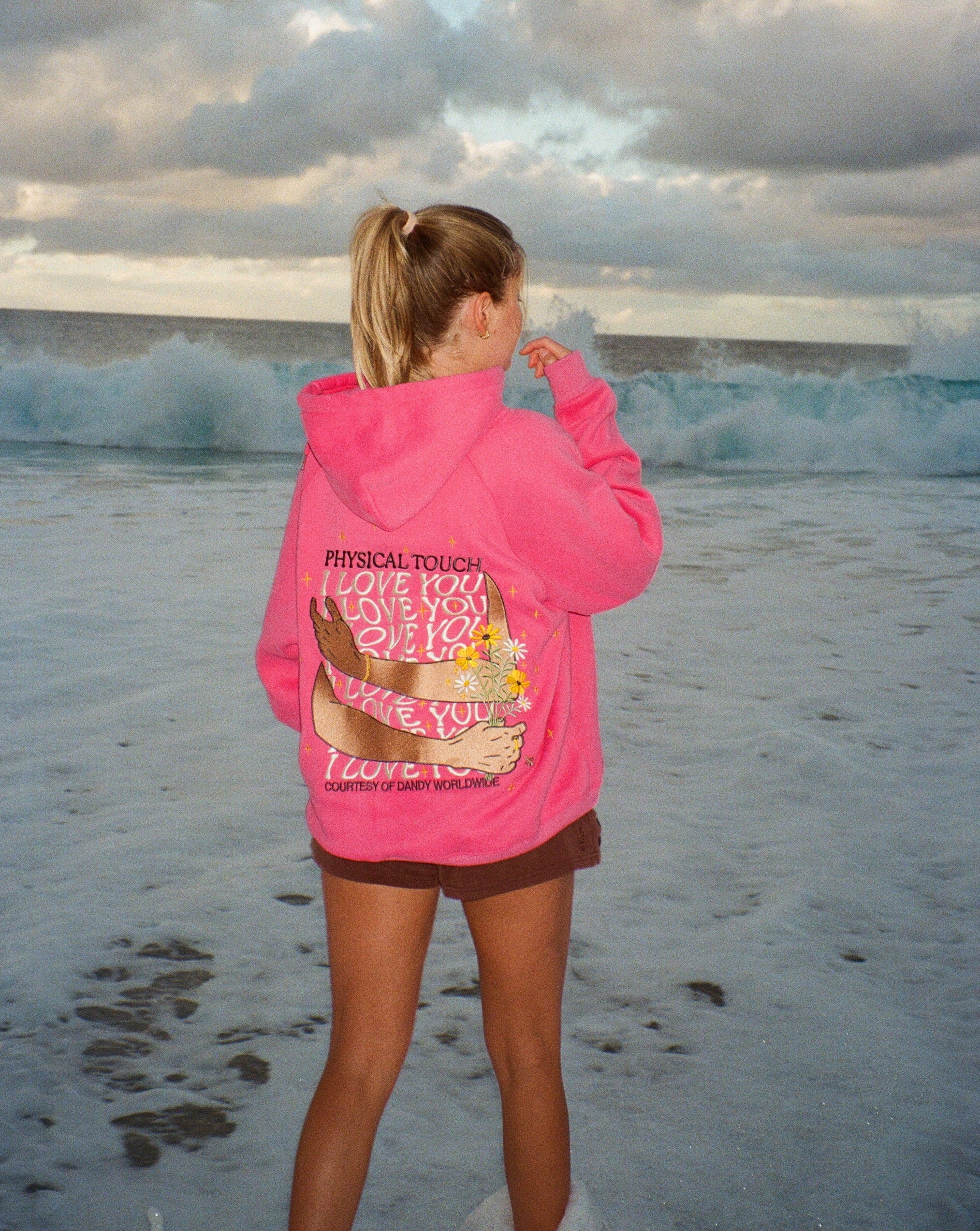 Physical Touch Oversized Lux Hoodie in Hot Pink