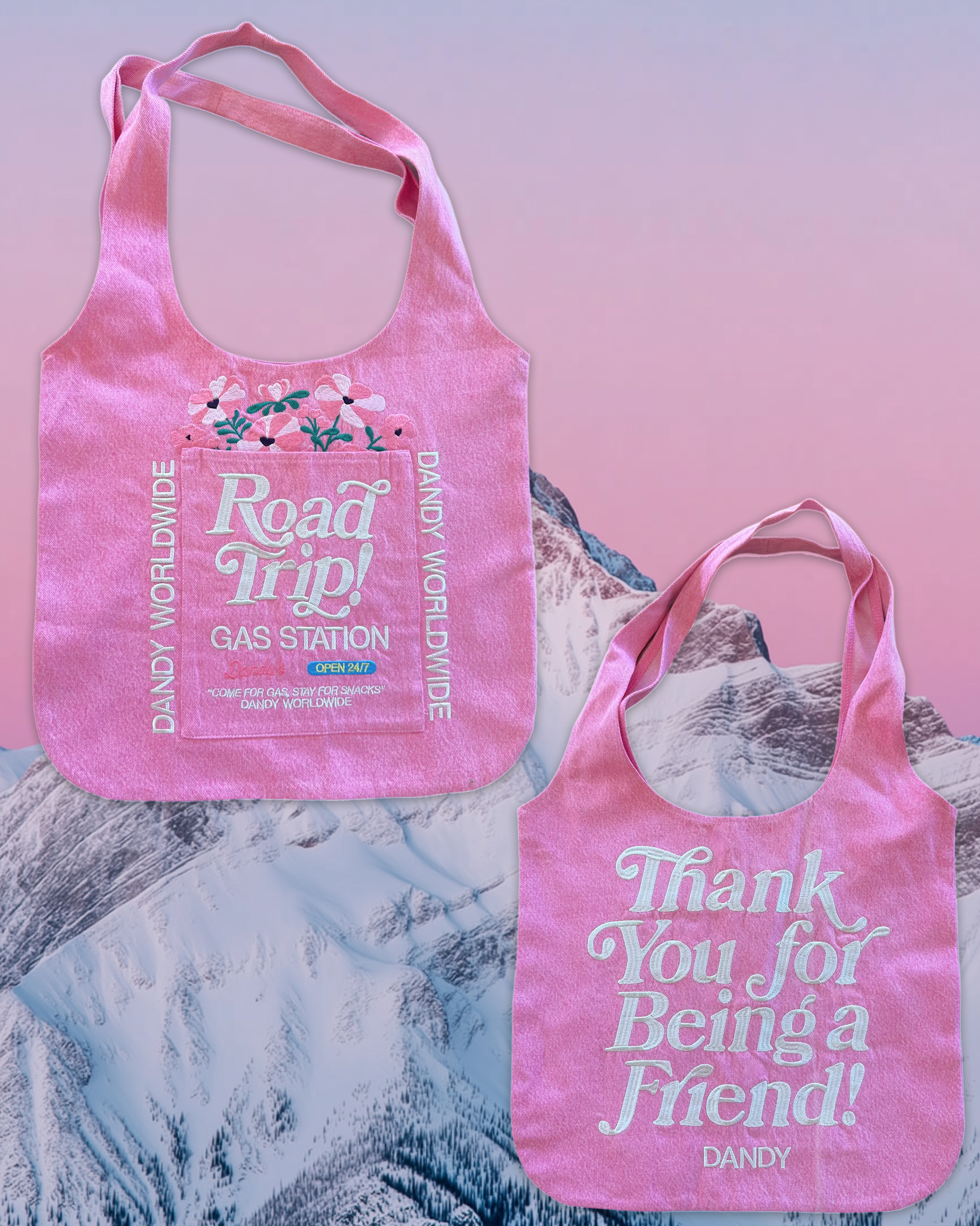 Road Trip! Double-Sided Tote Bag in Denim Pink