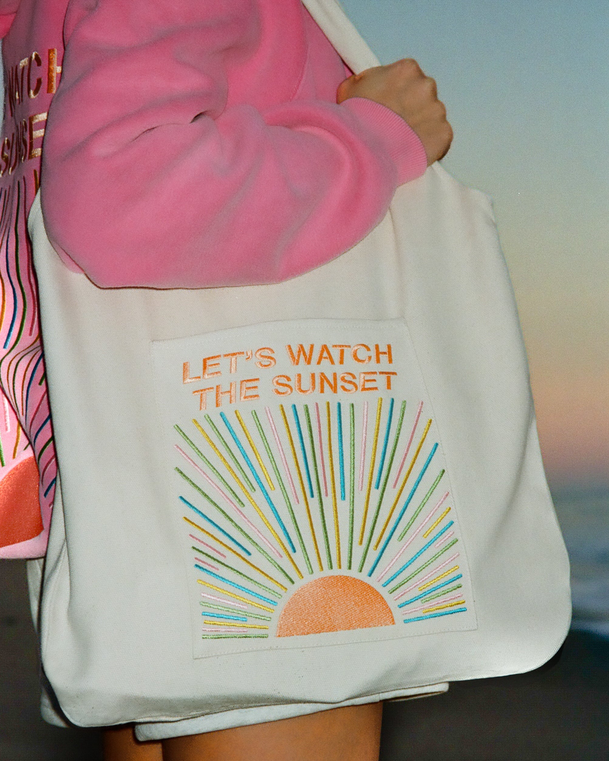 Let's Watch the Sunset Embroidered Tote Bag