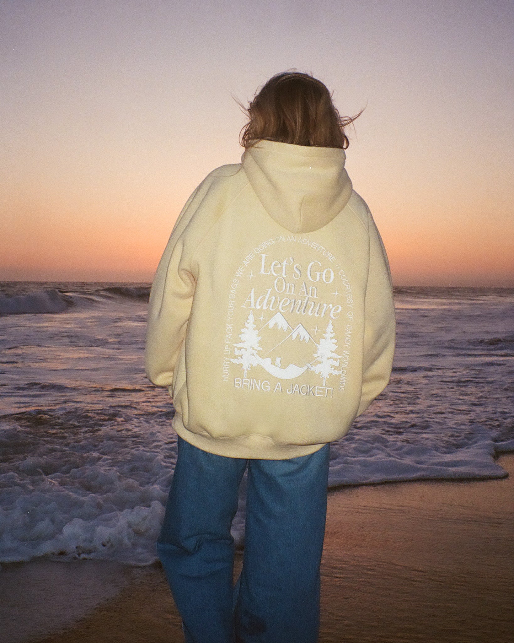 Let's Go On An Adventure Oversized Lux Hoodie in Butter Yellow