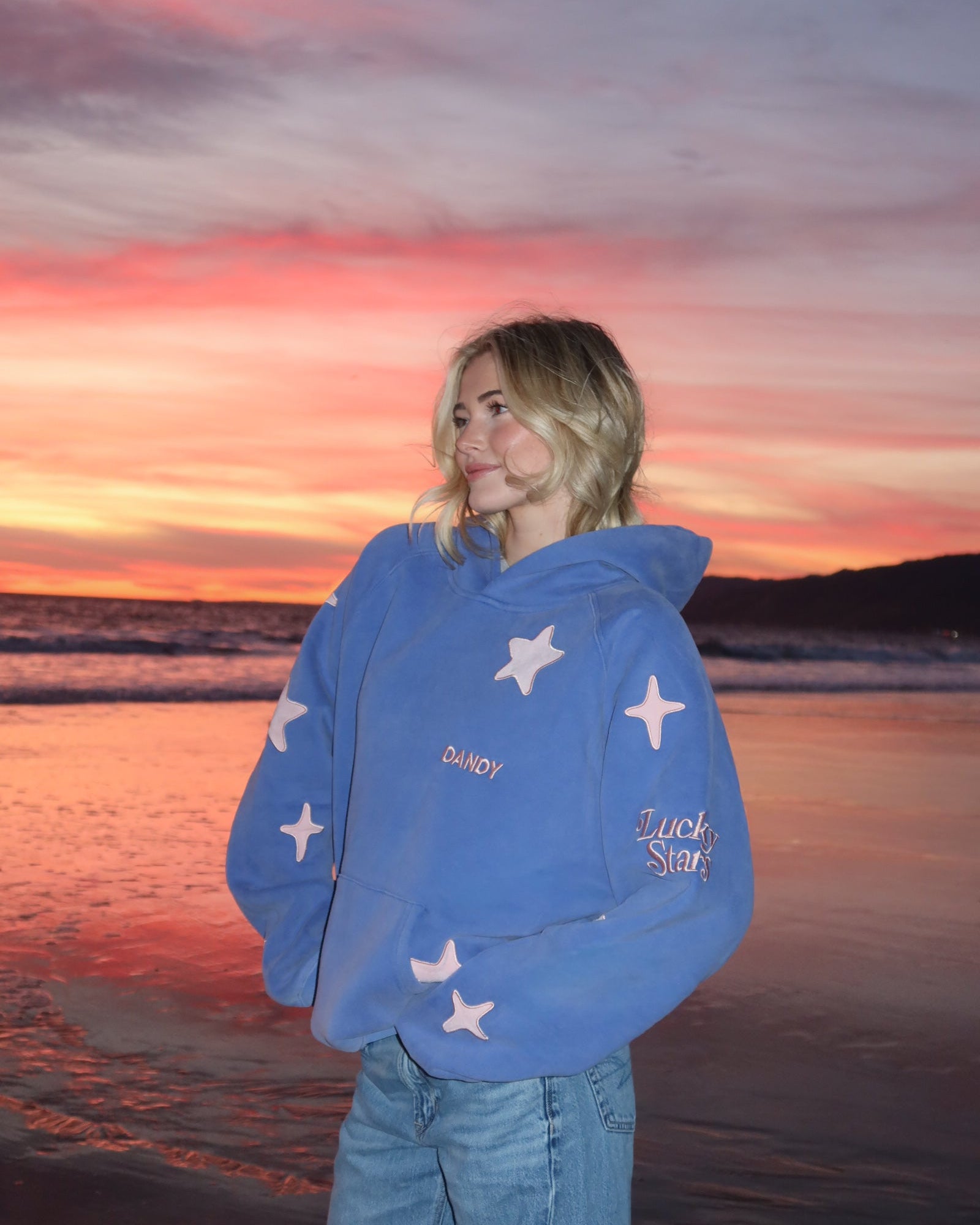 Lucky Stars Oversized Lux Hoodie in Vintage Washed Blue